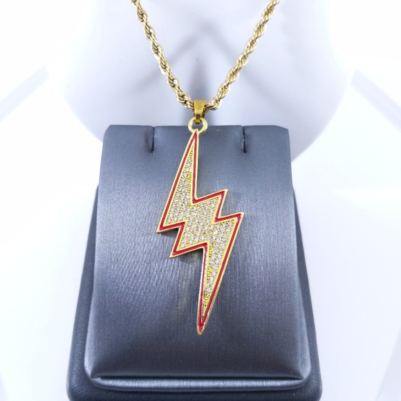 🖤 24" x 3mm Rope Chain + Icy Lighting Bolt - Picture 8 of 8